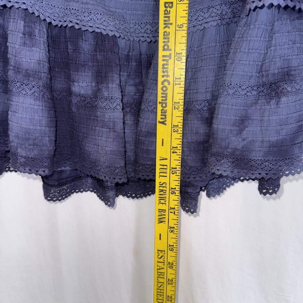 Aerie Rock N Ruffle Navy Tie Die Tiered Mini Skirt Y2K Boho Smocked Waist Sz L - Picture 9 of 9